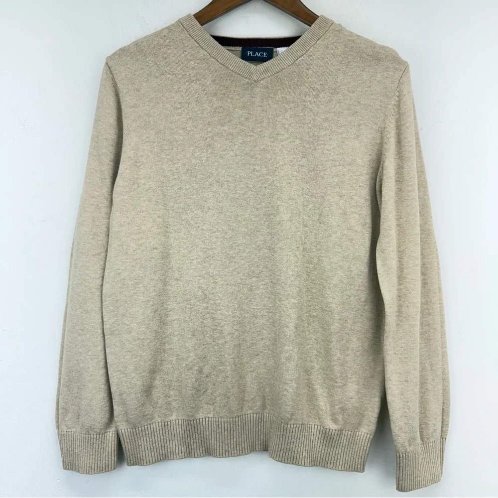 The Children's Place size 14 (XL) Boys Tan Long Sleeve V-neck Sweater